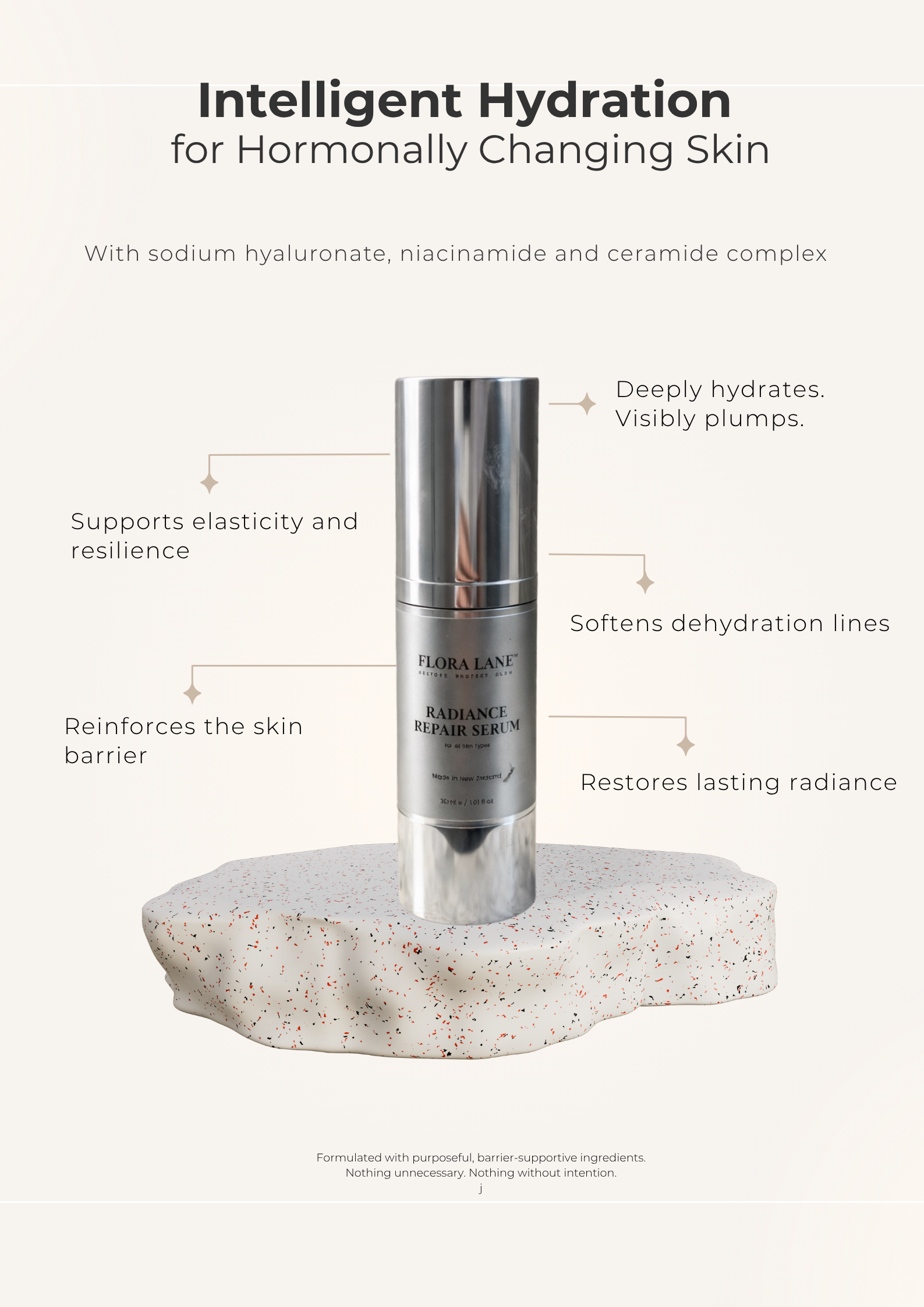 Flora Lane Radiance Repair Serum bottle — barrier-supporting serum for hormonal skin
