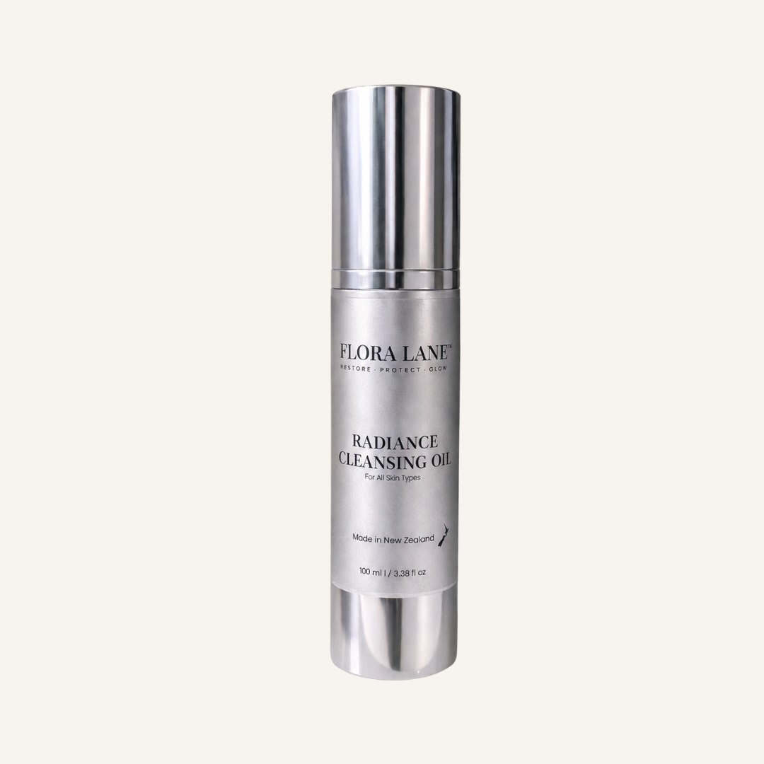 Flora Lane Radiance Cleansing Oil — gentle cleanser for hormonal skin made in NZ